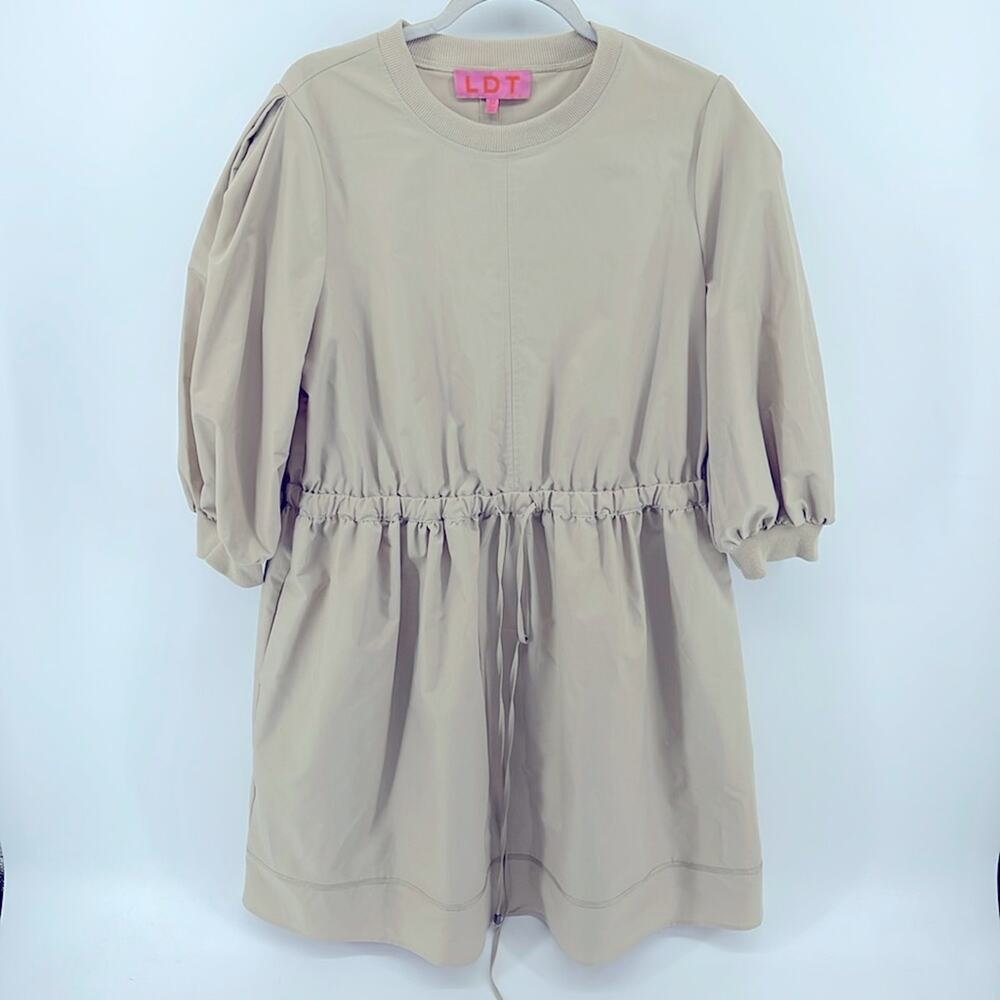 LDT Anna long balloon sleeve cinch waist fit & flare crewneck dress sz 12
